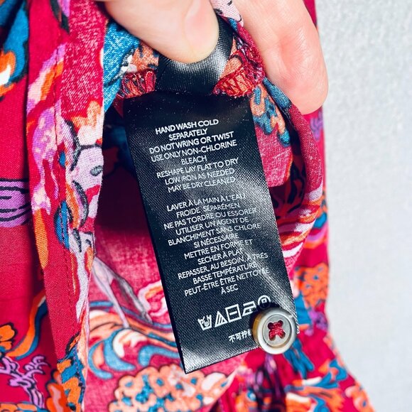 Maeve Anthropologie Top Womens 14 Red Rayon Button Up Shirt Career Japanese NWT - Picture 6 of 12